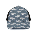 Cute White Shark Pattern Print Black Mesh Trucker Cap