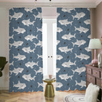 Cute White Shark Pattern Print Blackout Pencil Pleat Curtains