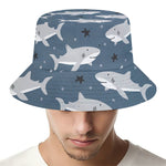 Cute White Shark Pattern Print Bucket Hat