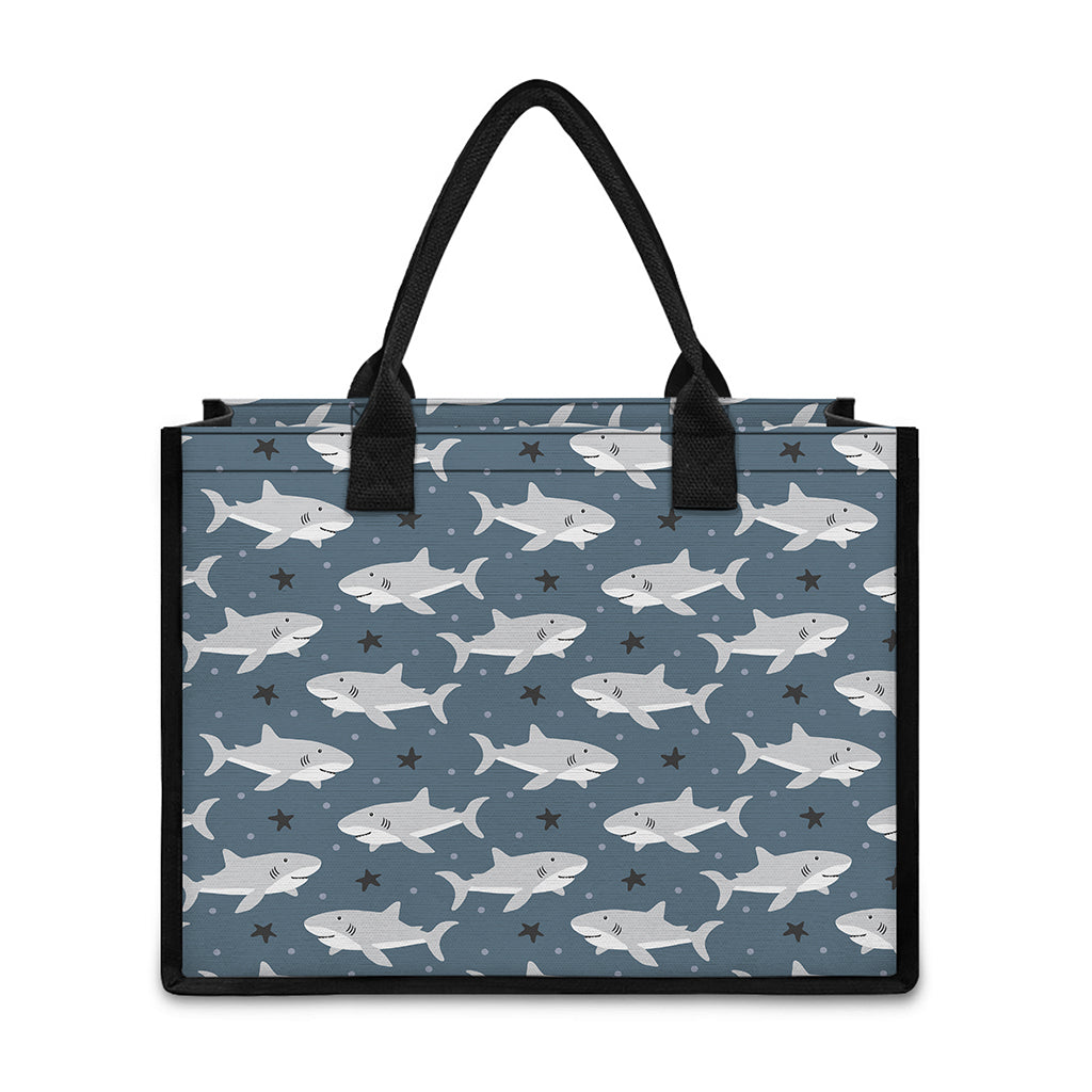 Cute White Shark Pattern Print Canvas Tote Bag