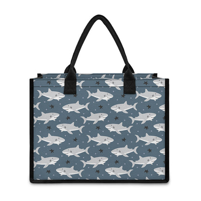 Cute White Shark Pattern Print Canvas Tote Bag