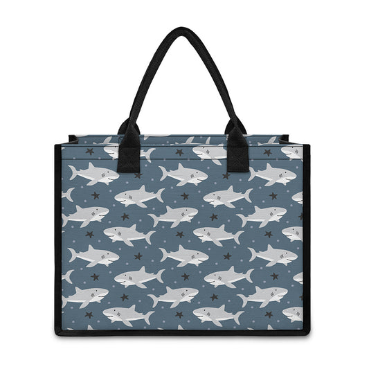 Cute White Shark Pattern Print Canvas Tote Bag