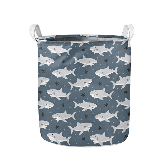 Cute White Shark Pattern Print Collapsible Laundry Basket
