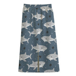 Cute White Shark Pattern Print Cotton Front Slit Maxi Skirt