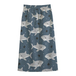 Cute White Shark Pattern Print Cotton Front Slit Maxi Skirt