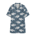 Cute White Shark Pattern Print Cotton Hawaiian Shirt