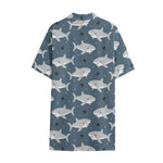 Cute White Shark Pattern Print Cotton Hawaiian Shirt