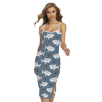 Cute White Shark Pattern Print Cross Back Cami Dress