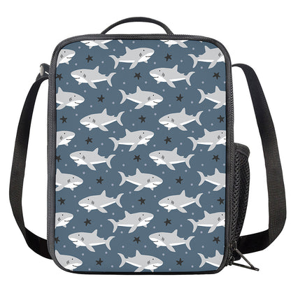 Cute White Shark Pattern Print Crossbody Lunch Bag