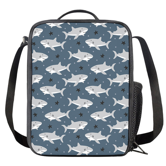 Cute White Shark Pattern Print Crossbody Lunch Bag