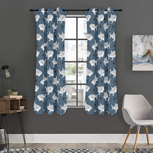 Cute White Shark Pattern Print Curtain
