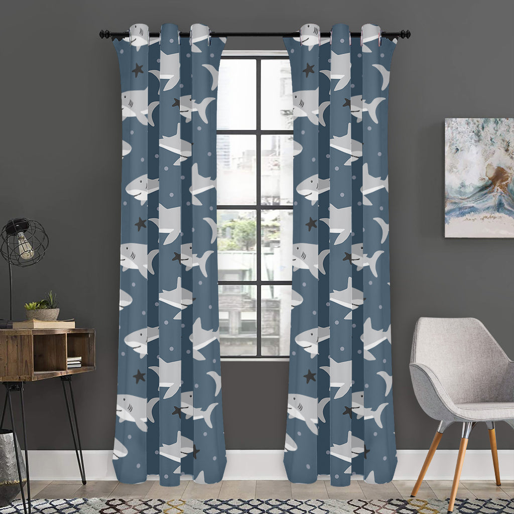 Cute White Shark Pattern Print Curtain