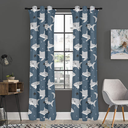 Cute White Shark Pattern Print Curtain