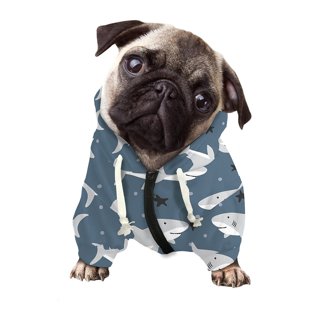 Cute White Shark Pattern Print Dog Zip Up Hoodie