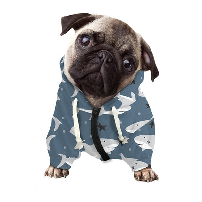 Cute White Shark Pattern Print Dog Zip Up Hoodie