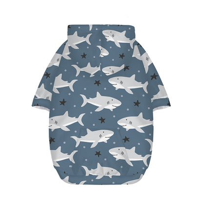 Cute White Shark Pattern Print Dog Zip Up Hoodie