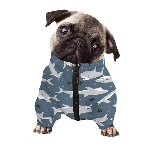 Cute White Shark Pattern Print Dog Zip Up Jacket