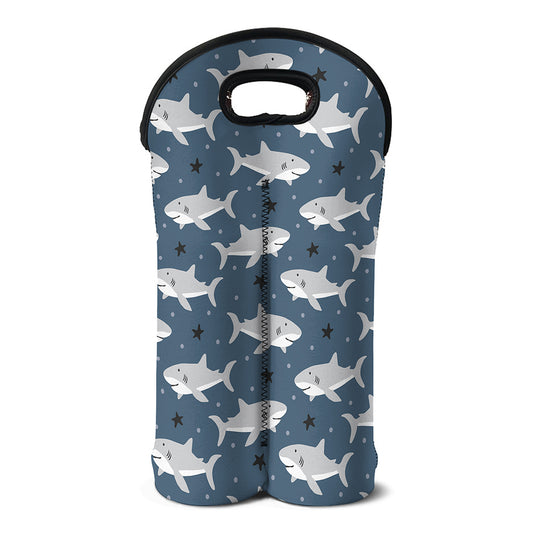 Cute White Shark Pattern Print Double Neoprene Wine Tote