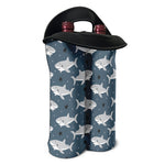Cute White Shark Pattern Print Double Neoprene Wine Tote