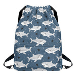 Cute White Shark Pattern Print Drawstring Backpack