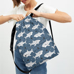 Cute White Shark Pattern Print Drawstring Backpack