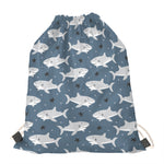Cute White Shark Pattern Print Drawstring Bag