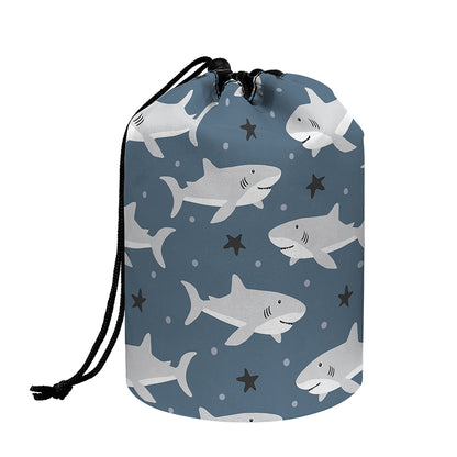 Cute White Shark Pattern Print Drawstring Makeup Bag