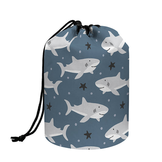 Cute White Shark Pattern Print Drawstring Makeup Bag