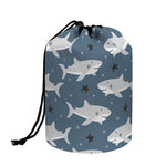 Cute White Shark Pattern Print Drawstring Makeup Bag