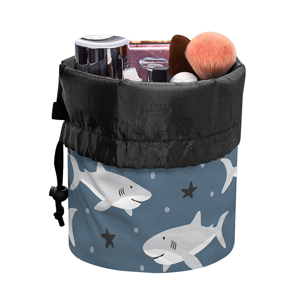 Cute White Shark Pattern Print Drawstring Makeup Bag