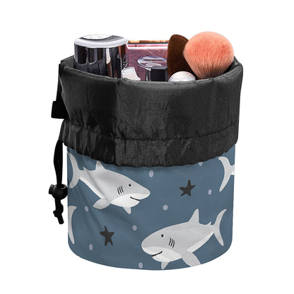 Cute White Shark Pattern Print Drawstring Makeup Bag