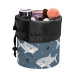 Cute White Shark Pattern Print Drawstring Makeup Bag