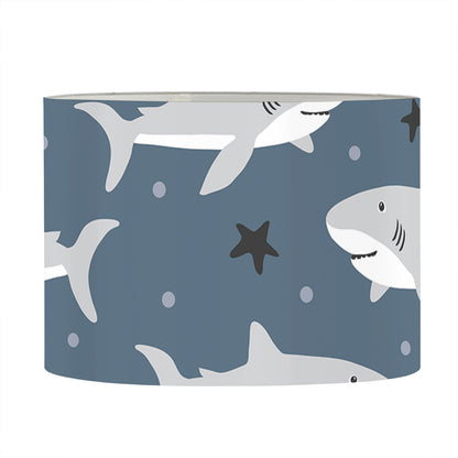 Cute White Shark Pattern Print Drum Lamp Shade