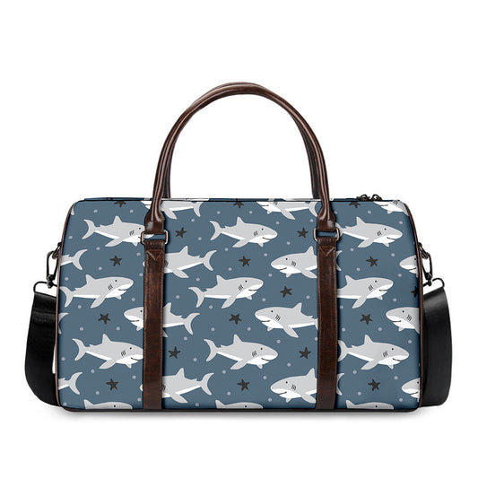 Cute White Shark Pattern Print Duffle Bag