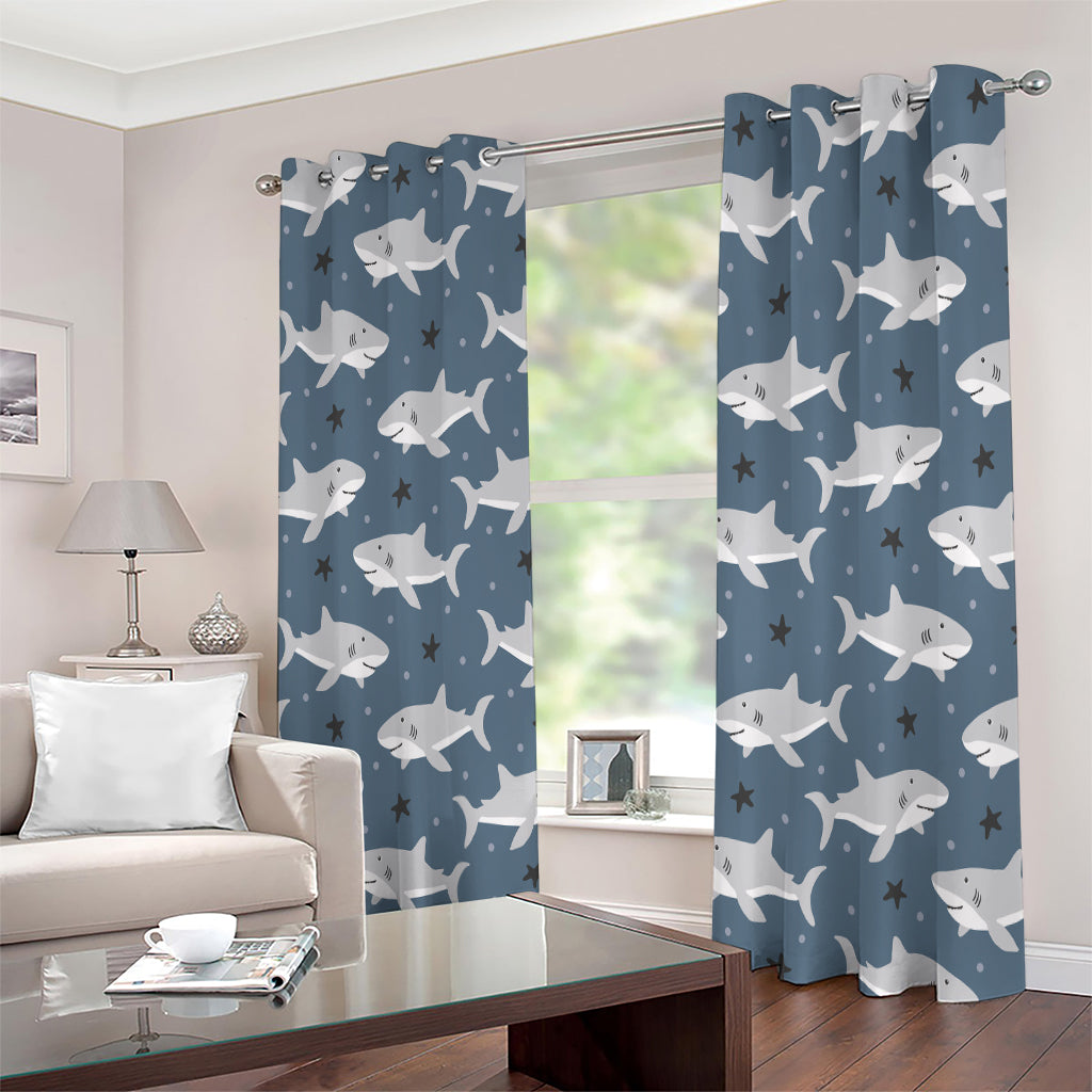 Cute White Shark Pattern Print Extra Wide Grommet Curtains