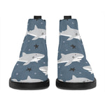 Cute White Shark Pattern Print Flat Ankle Boots