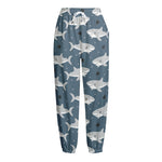 Cute White Shark Pattern Print Fleece Lined Knit Pants
