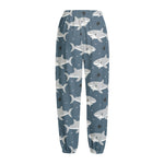 Cute White Shark Pattern Print Fleece Lined Knit Pants