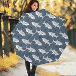 Cute White Shark Pattern Print Foldable Umbrella