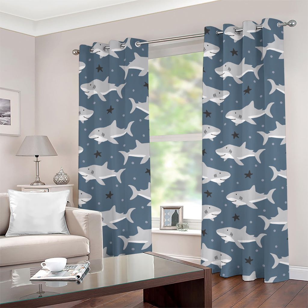 Cute White Shark Pattern Print Grommet Curtains