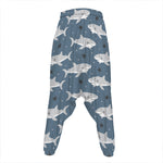 Cute White Shark Pattern Print Hammer Pants