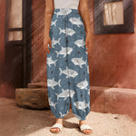Cute White Shark Pattern Print Harem Pants