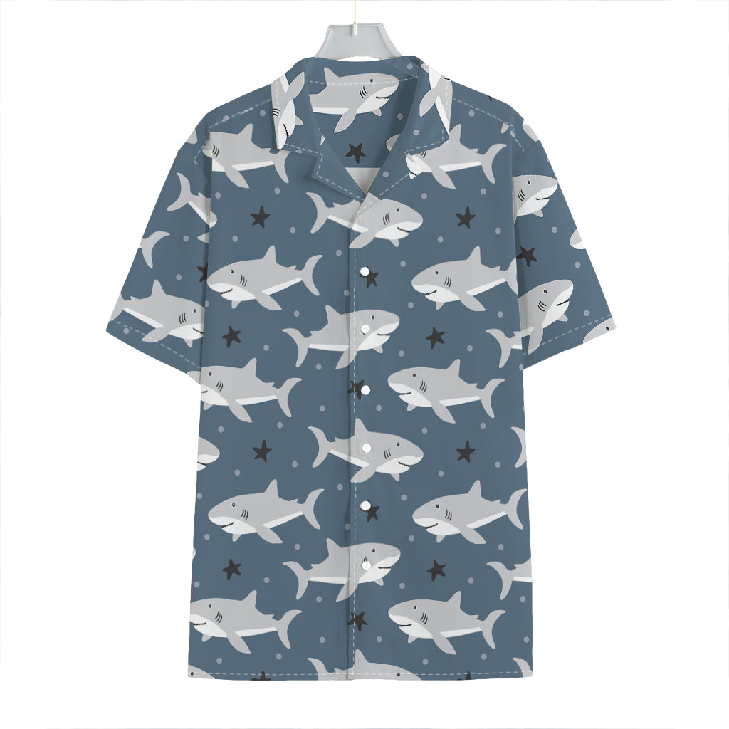 Cute White Shark Pattern Print Hawaiian Shirt