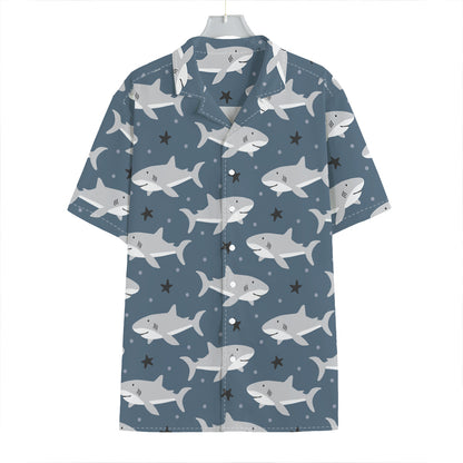 Cute White Shark Pattern Print Hawaiian Shirt