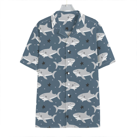 Cute White Shark Pattern Print Hawaiian Shirt