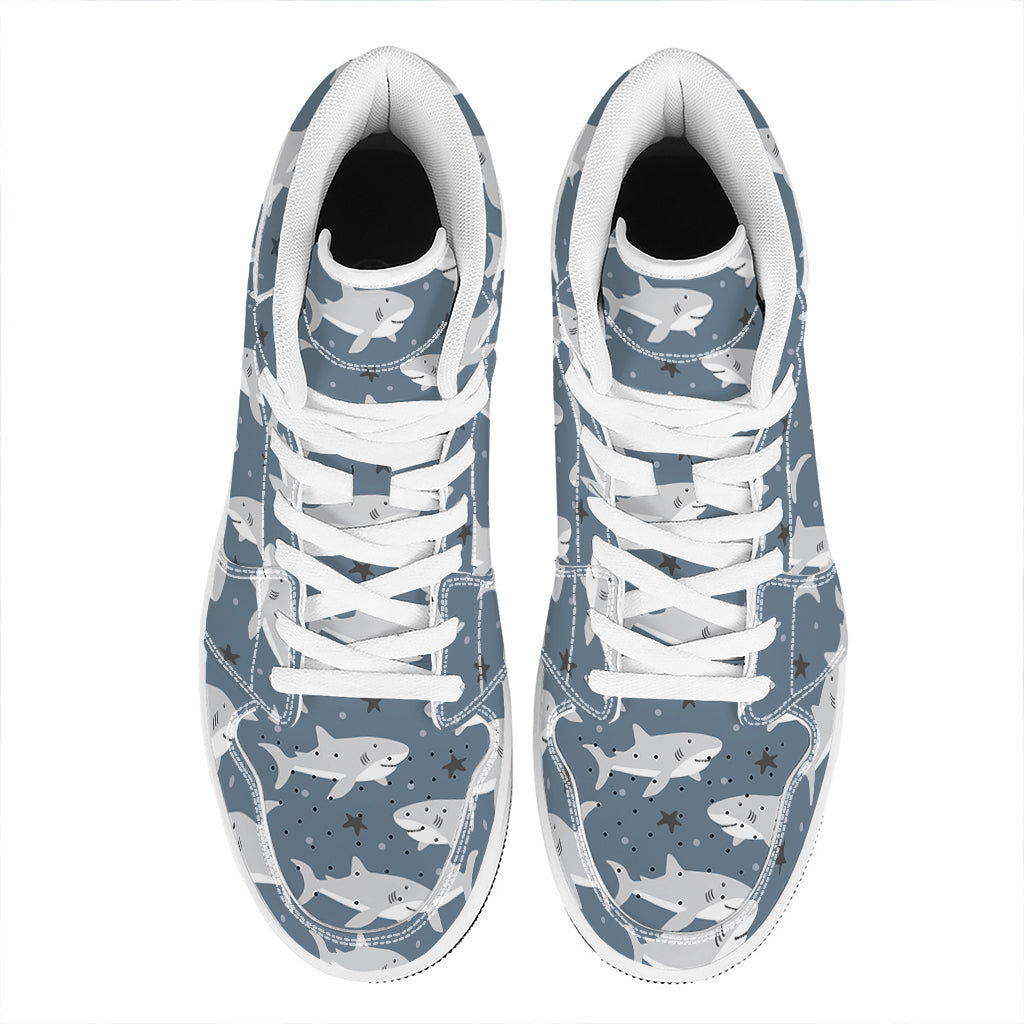 Cute White Shark Pattern Print High Top Leather Sneakers
