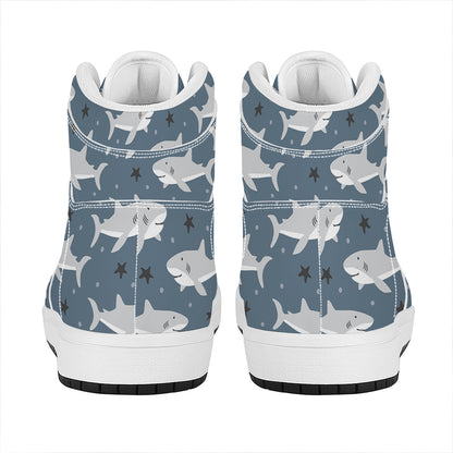 Cute White Shark Pattern Print High Top Leather Sneakers