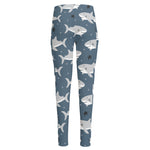 Cute White Shark Pattern Print High-Waisted Pocket Leggings