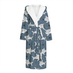 Cute White Shark Pattern Print Hooded Bathrobe