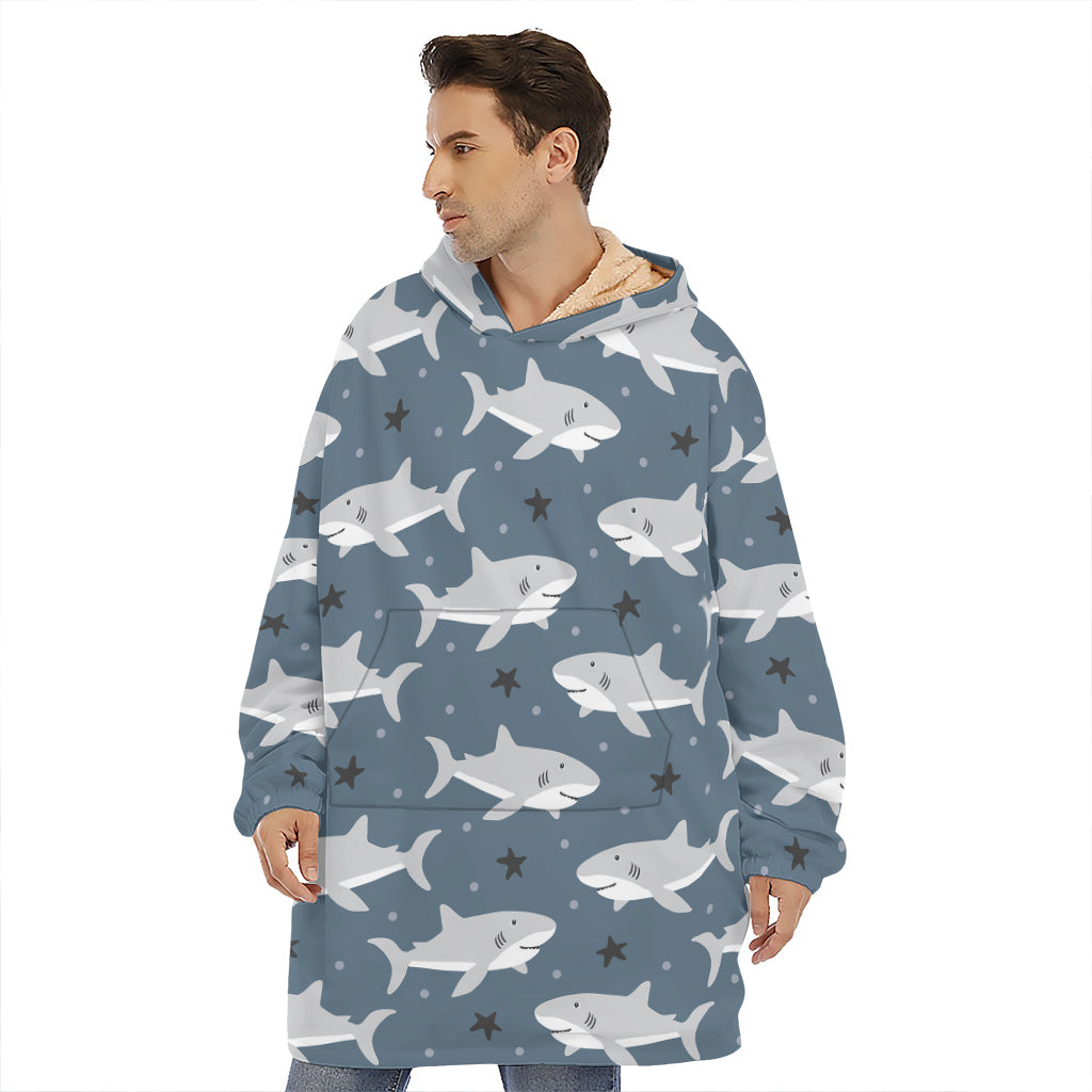 Cute White Shark Pattern Print Hoodie Blanket